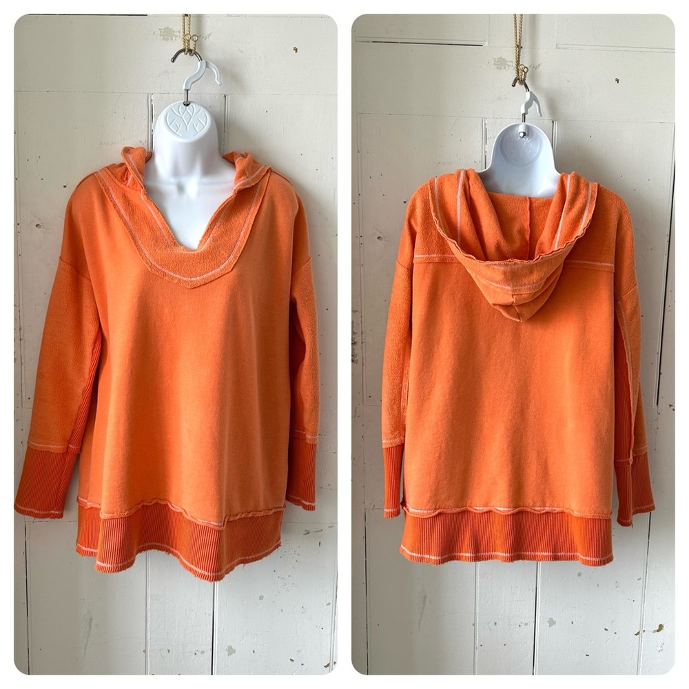 Soft Surroundings Oasis Hooded Terrycloth V-Neck Pullover Top